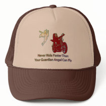 NEVER RIDE FASTER THAN YOUR GUARDIAN ANGEL CAN FLY MESH HAT