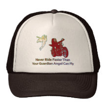 NEVER RIDE FASTER THAN YOUR GUARDIAN ANGEL CAN FLY MESH HAT