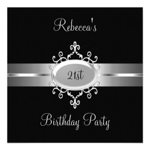 NEW 21st Birthday Party Black Silver Personalized Invites