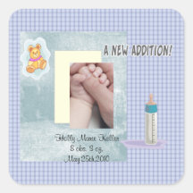 New Addition Baby Square Stickers