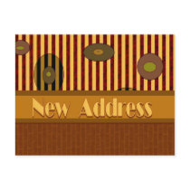 New Address Brown Circles Stripes postcards