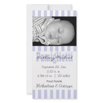 New Baby Blue And White Striped Photo Card