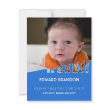 New Baby Boy Announcement Photo Card invitation
