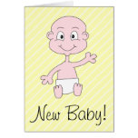 New Baby! Cute baby waving. On yellow stripes. Greeting Cards