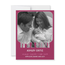 New Baby Girl Announcement Photo Card invitation