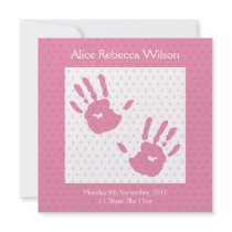 New Baby Girl announcement pink hand print