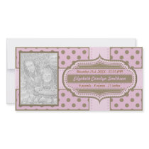 New Baby Girl Birth Announcement Pink Brown Picture Card