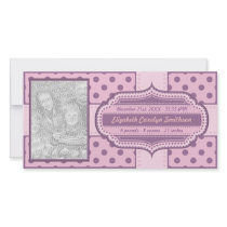 New Baby Girl Birth Announcement Pink Purple Photo Card Template
