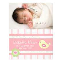 New Baby Girl Cute Pink Photo Birth Announcement