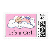 New Baby Girl on Cloud 9 postage by Musicat New Baby Girl on Cloud 9 postage