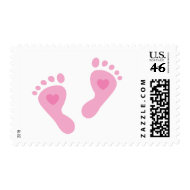 New baby girl pink feet postage stamp
