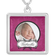 New Baby Necklace Photo Black Pink Damask Pendant necklace