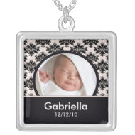 New Baby Necklace Photo Black Pink Damask Pendant necklace