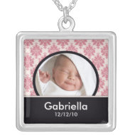 New Baby Necklace Photo Black Pink Damask Pendant necklace