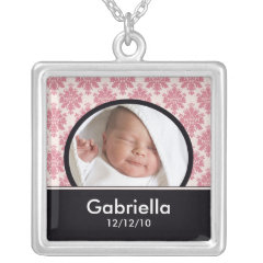 New Baby Necklace Photo Black Pink Damask Pendant necklace