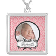New Baby Necklace Photo Black Pink Damask Pendant necklace