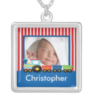 New Baby Photo Necklace Cute Boy Red Blue Train necklace