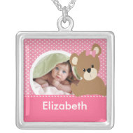 New Baby Photo Necklace Cute Pink Bear necklace