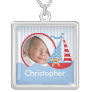 New Baby Photo Necklace Cute Sailboat Baby Bear necklace