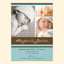 New Baby Photo Trio Birth Announcement (blue) invitations