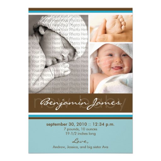 New Baby Photo Trio Birth Announcement (blue)
