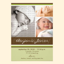 New Baby Photo Trio Birth Announcement (green) invitations