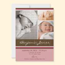New Baby Photo Trio Birth Announcement (pink) invitations