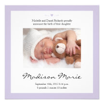 New Baby Poem Birth Announcement Purple