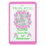 New Baby Triplets  Announcement Flexible Magnet