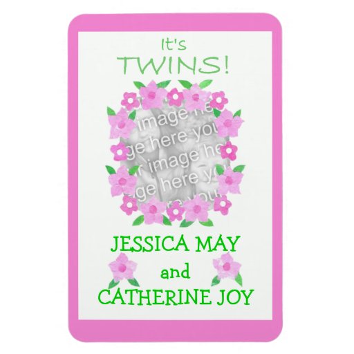 New Baby Twin Girls Announcement Flexible Magnet