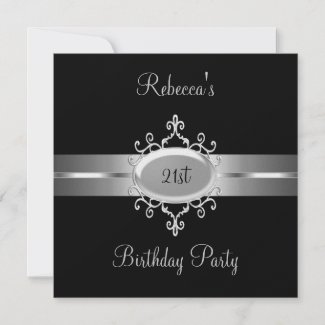 NEW Birthday Party Black Silver invitation