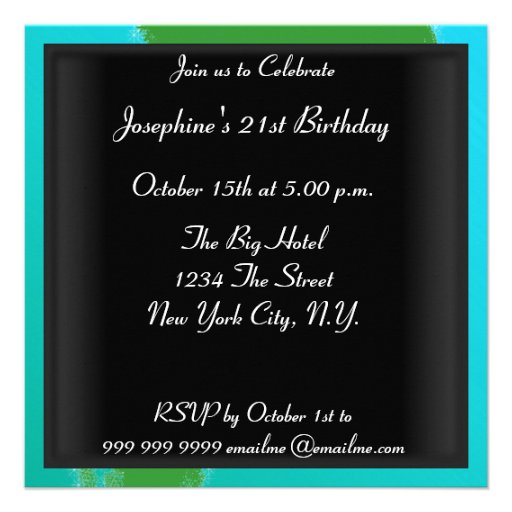 New Blue Teal Birthday Party Flower Frame Personalized Announcements