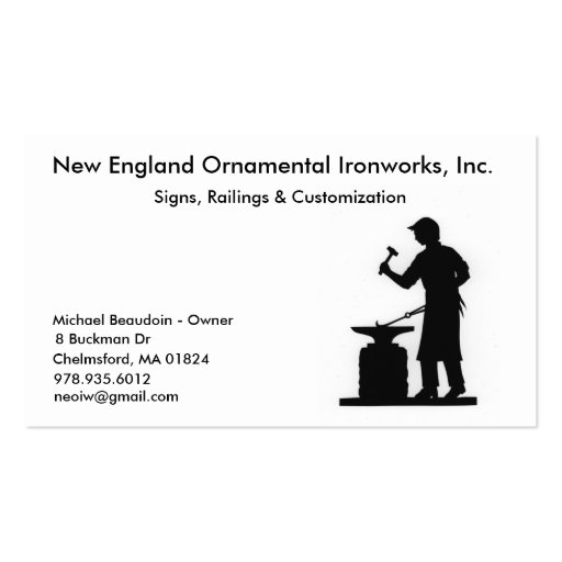 New England Ornamental Ironworks Business Card Templates (front side)