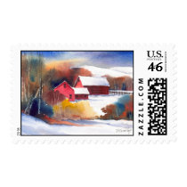 New England Valley Barn Postage Stamp