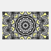 New Gray and Yellow Plaid Kaleidoscope Rectangle Sticker