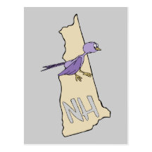 New Hampshire NH  Map with funny Purple Finch Post Cards