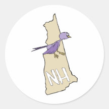 New Hampshire NH  Map with funny Purple Finch Sticker
