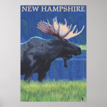 New HampshireMoose in the Moonlight Posters