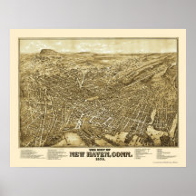 New Haven, CT Panoramic Map - 1879 Print