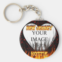 New Jersey Hottie fire and red marble heart. Keychain