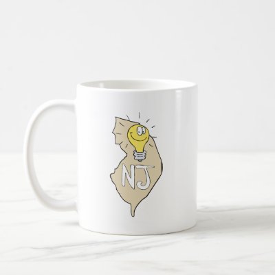  Jersey Kitchens on New Jersey Nj Map With Funny Light Bulb Cartoon Coffee Mugs From
