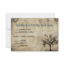 New Life Vintage with Blue Wedding RSVP Card  Invi