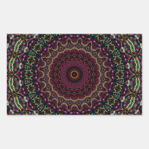 New Linear Circles Maroon Kaleidoscope Rectangular Sticker