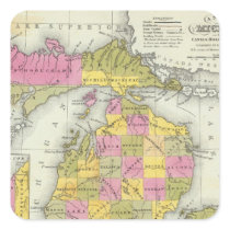 New Map Of Michigan 2 Square Stickers