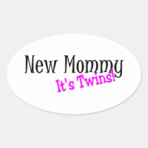 New Mommy Its Twins Oval Sticker