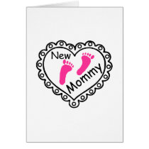 New Mommy Pink Footprints Heart Cards