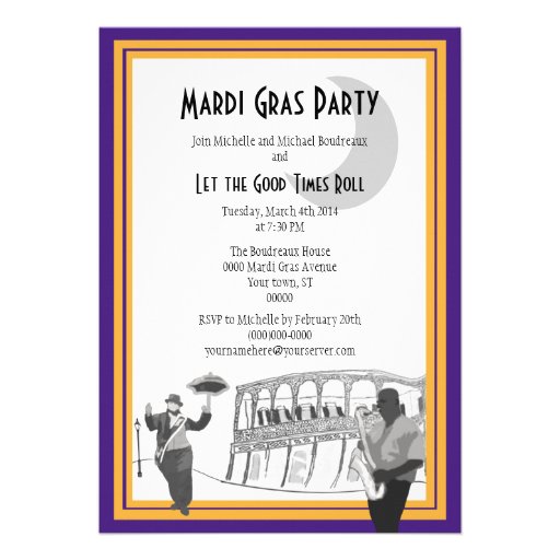 New Orleans Jazz Mardi Gras (purple) Invitations