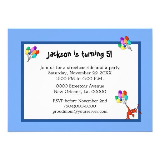New Orleans Streetcar Birthday Invitations