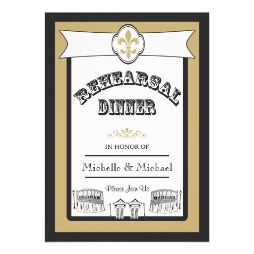 New Orleans Wedding Rehearsal Dinner Black Gold 1 Custom Invitation