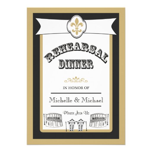 New Orleans Wedding Rehearsal Dinner Black Gold Announcements